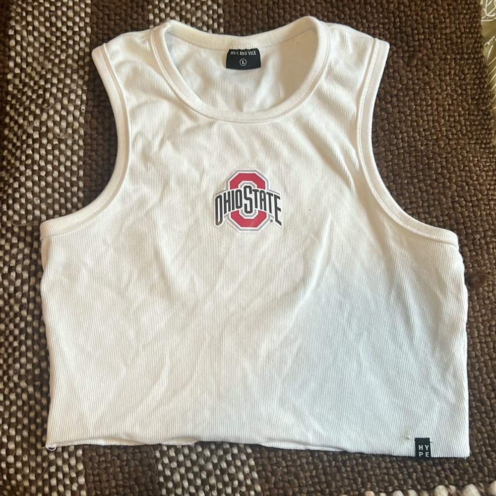 White Ohio state crop top size large fit more like a small